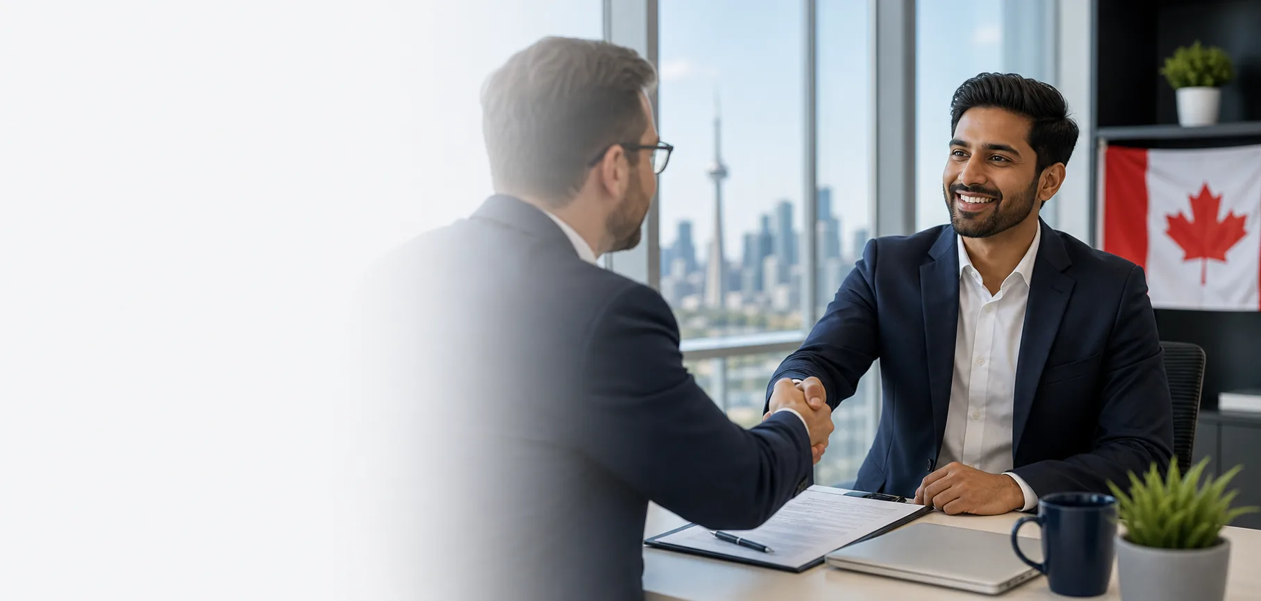 Skilled worker meeting Canadian employer for work permit guidance